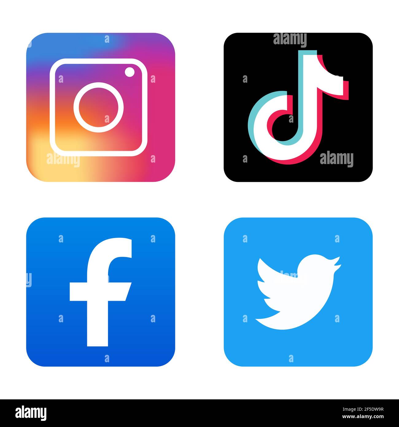 VINNITSA, UKRAINE - 25 mars 2021. Icônes des réseaux sociaux Instagram, Facebook, Tik Tok, Twitter Illustration de Vecteur