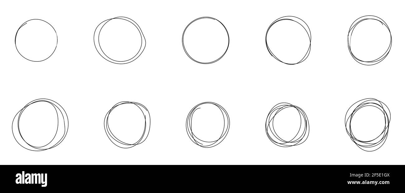 Ensemble d'esquisses de lignes de cercle dessinées à la main. Cercles ronds de gribouillage circulaire vectoriel. Élément graphique pour le repère de note de message Illustration de Vecteur