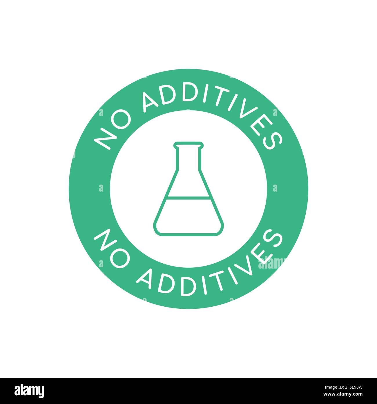 Étiquette sans additifs. Produit sans ingrédients artificiels. Tampon circulaire vert avec flacon de laboratoire. Signe d'absence d'additifs. Nourriture biologique naturelle Icon.Vector Illustration de Vecteur