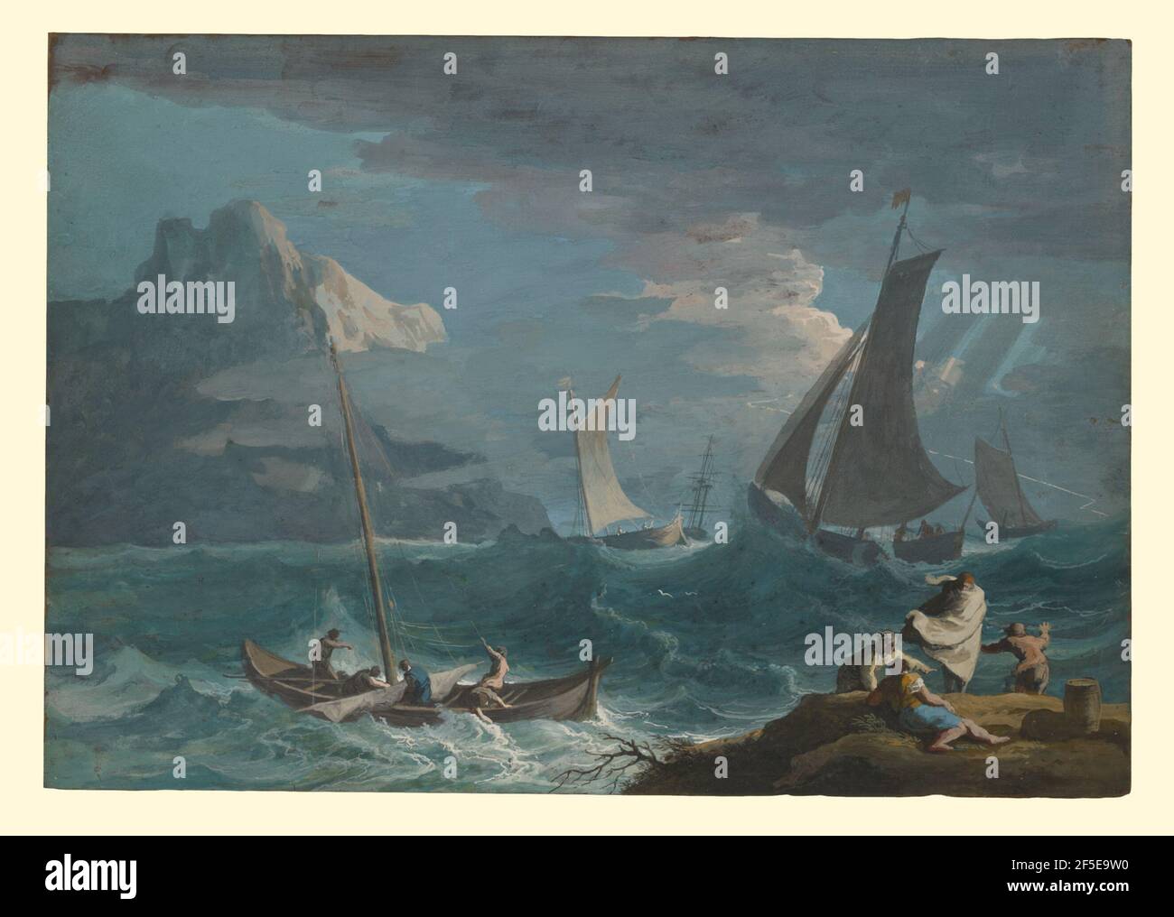 Bateaux de pêche dans une tempête. Marco Ricci (italien, 1676 - 1730) Banque D'Images