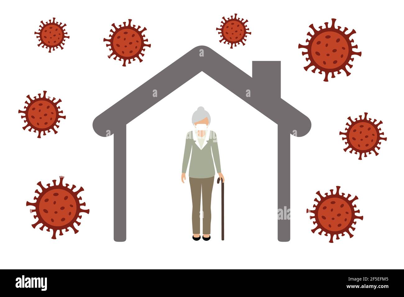 vieille femme solitaire en quarantaine virus info graphique Illustration de Vecteur