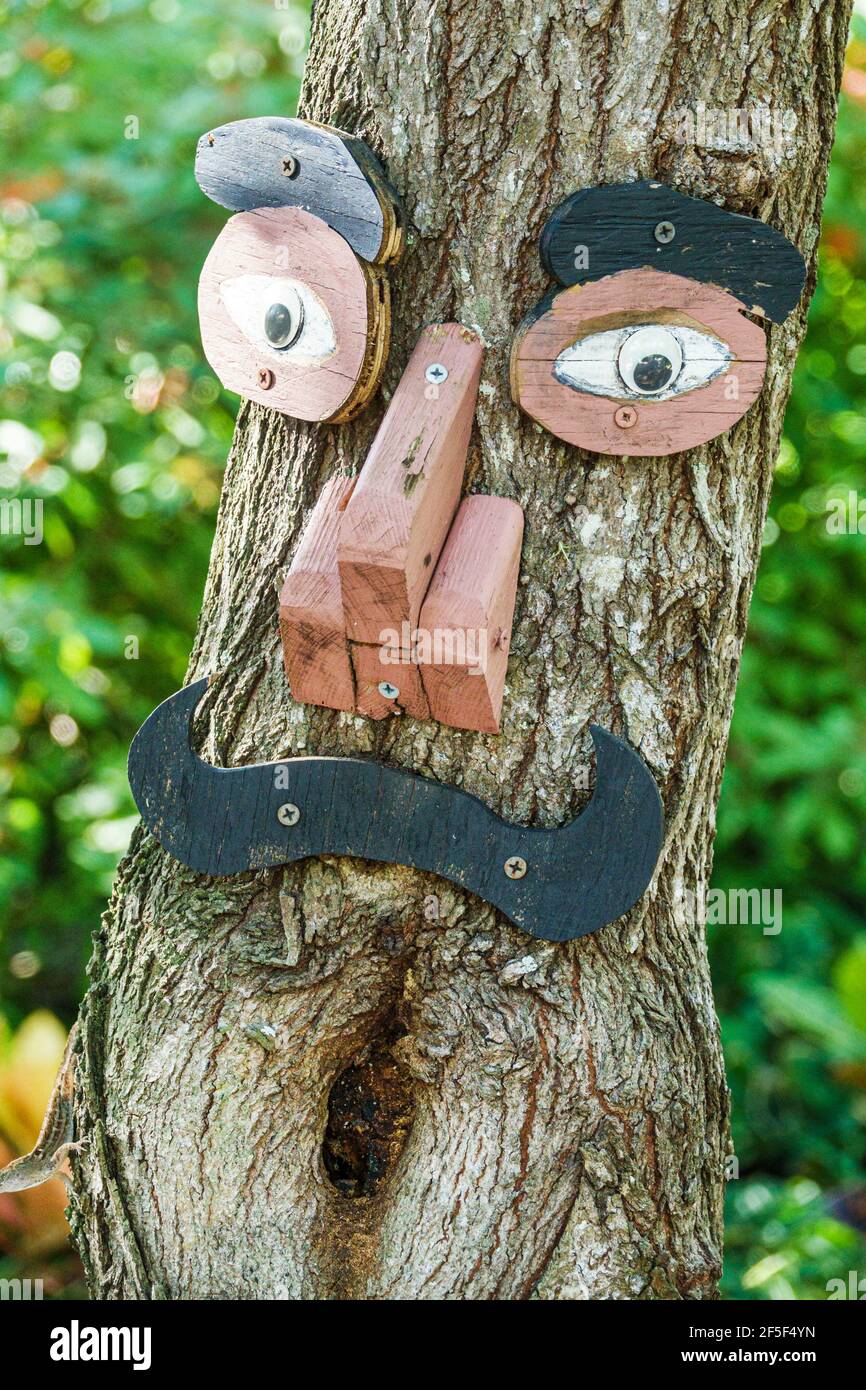 Florida Spring Hill nature Coast Botanical Gardens tronc d'arbre fantaisiste sculpture art rustique Banque D'Images