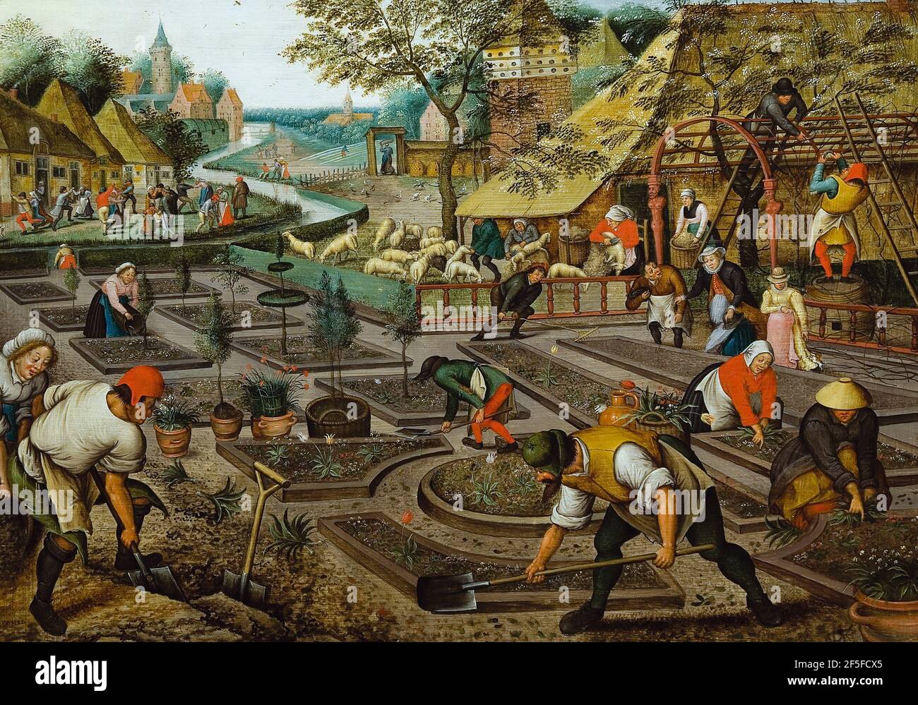 Titre: Jardinage Créateur: Pieter Bruegel l'aîné Date: c.1637-38 Moyen: Huile sur toile lieu: Musée des Beaux-Arts, Bucarest, Roumanie Banque D'Images