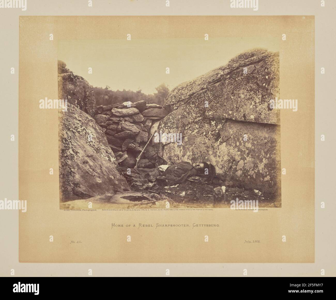 Stade d'un shooter Rebel Sharpshooter, Gettysburg. Alexander Gardner (américain, né en Écosse, 1821 - 1882) Banque D'Images