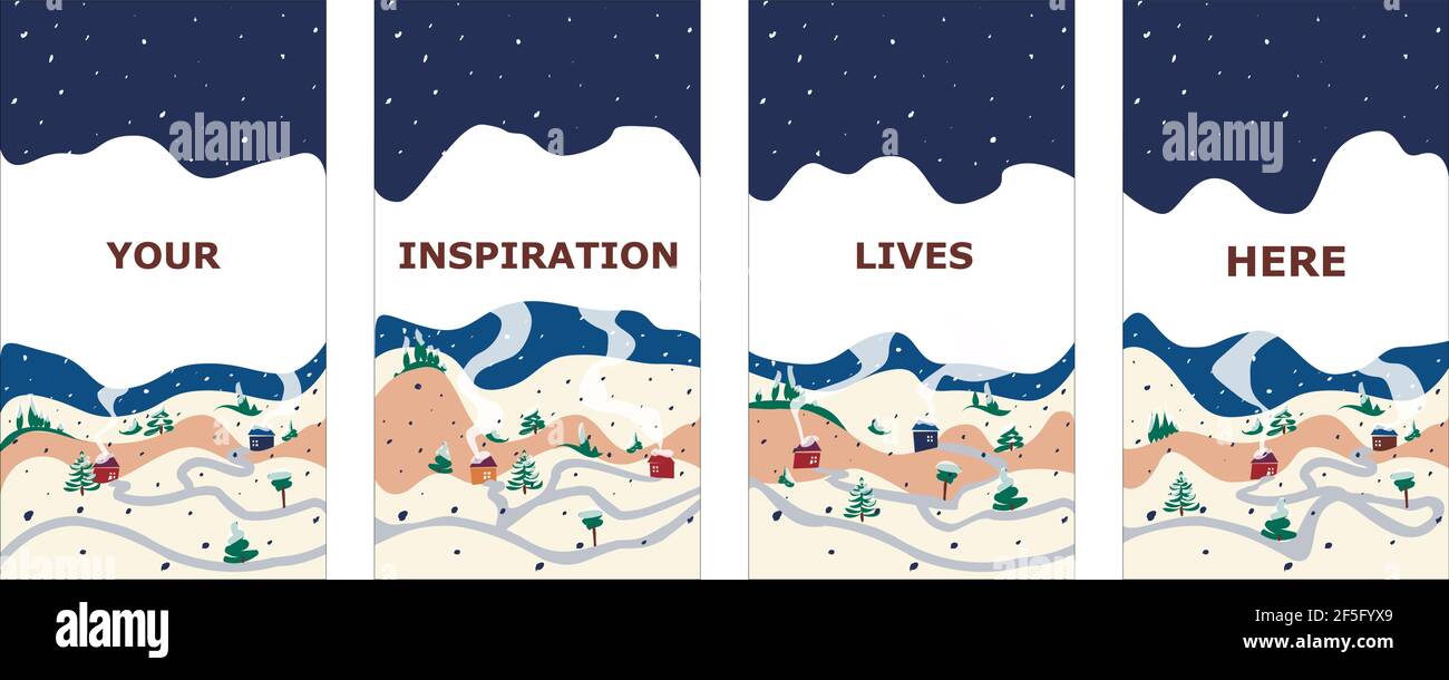 Vecteur d'arrière-plan d'hiver. Paysages d'hiver avec maisons vecteur illustrations design pour les médias sociaux post et les histoires, couverture, papier peint design pour adv Illustration de Vecteur