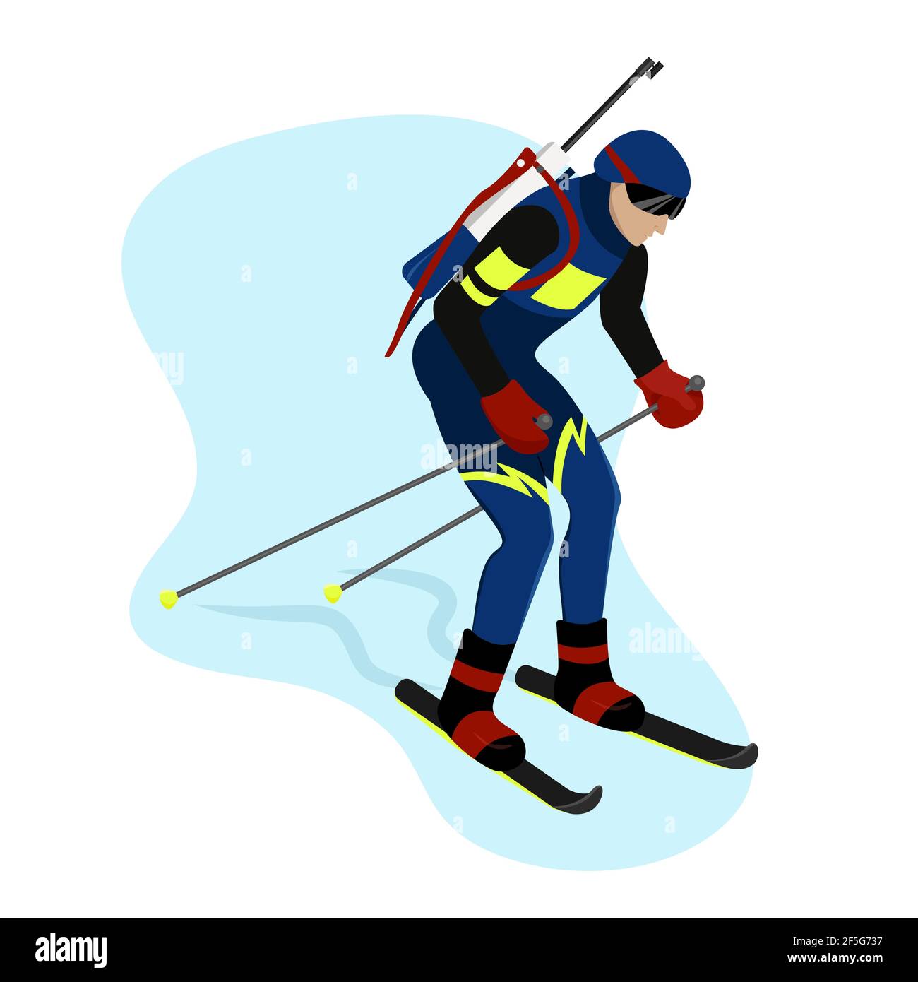 Biathlète en équipement va skier et s'aider avec des bâtons, vecteur caractère de style plat Illustration de Vecteur