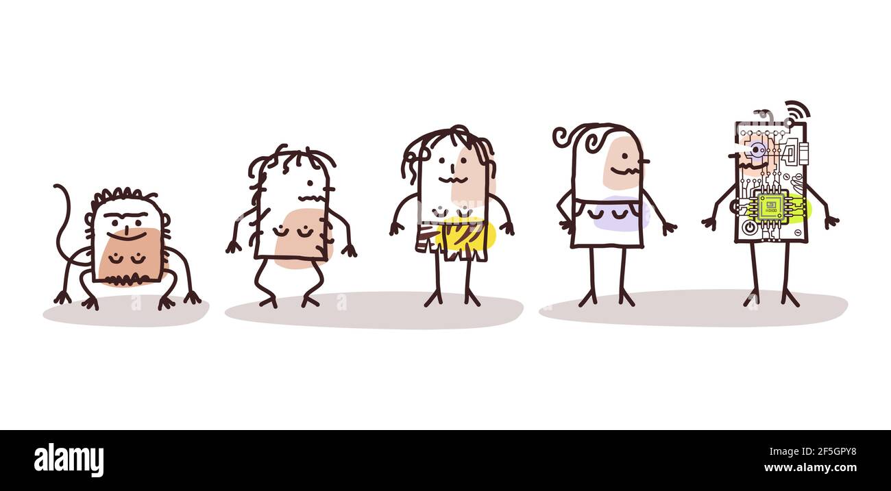 Dessin à la main caricature personnages féminins drôles et évolution ...