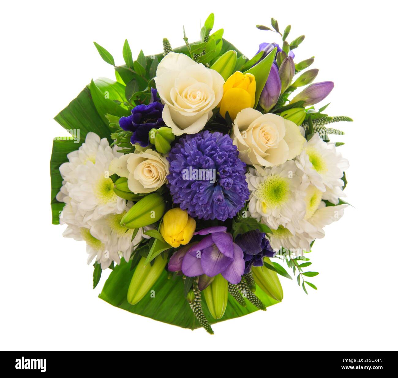 Roses, tulipes, jacinthe bouquet de fleurs isolé sur fond blanc Banque D'Images