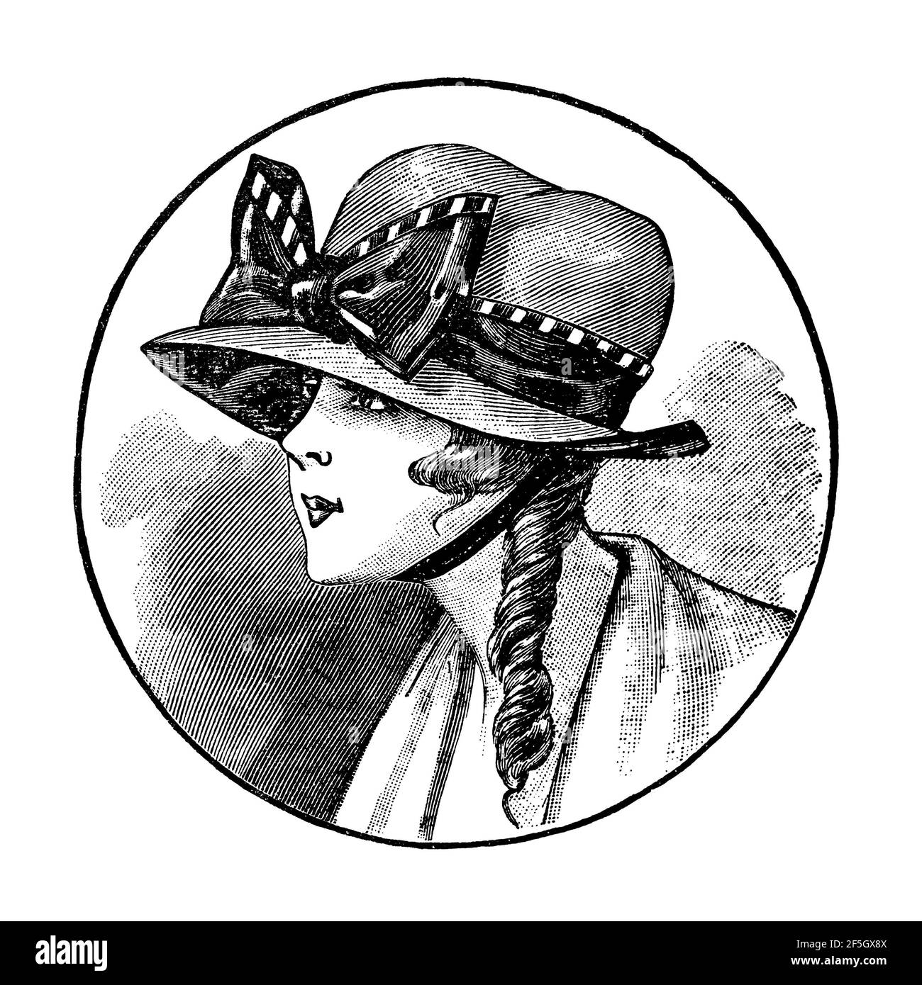 Femmes portant un chapeau élégant vintage. Gravure de mode antique de 1919, France, Paris Banque D'Images