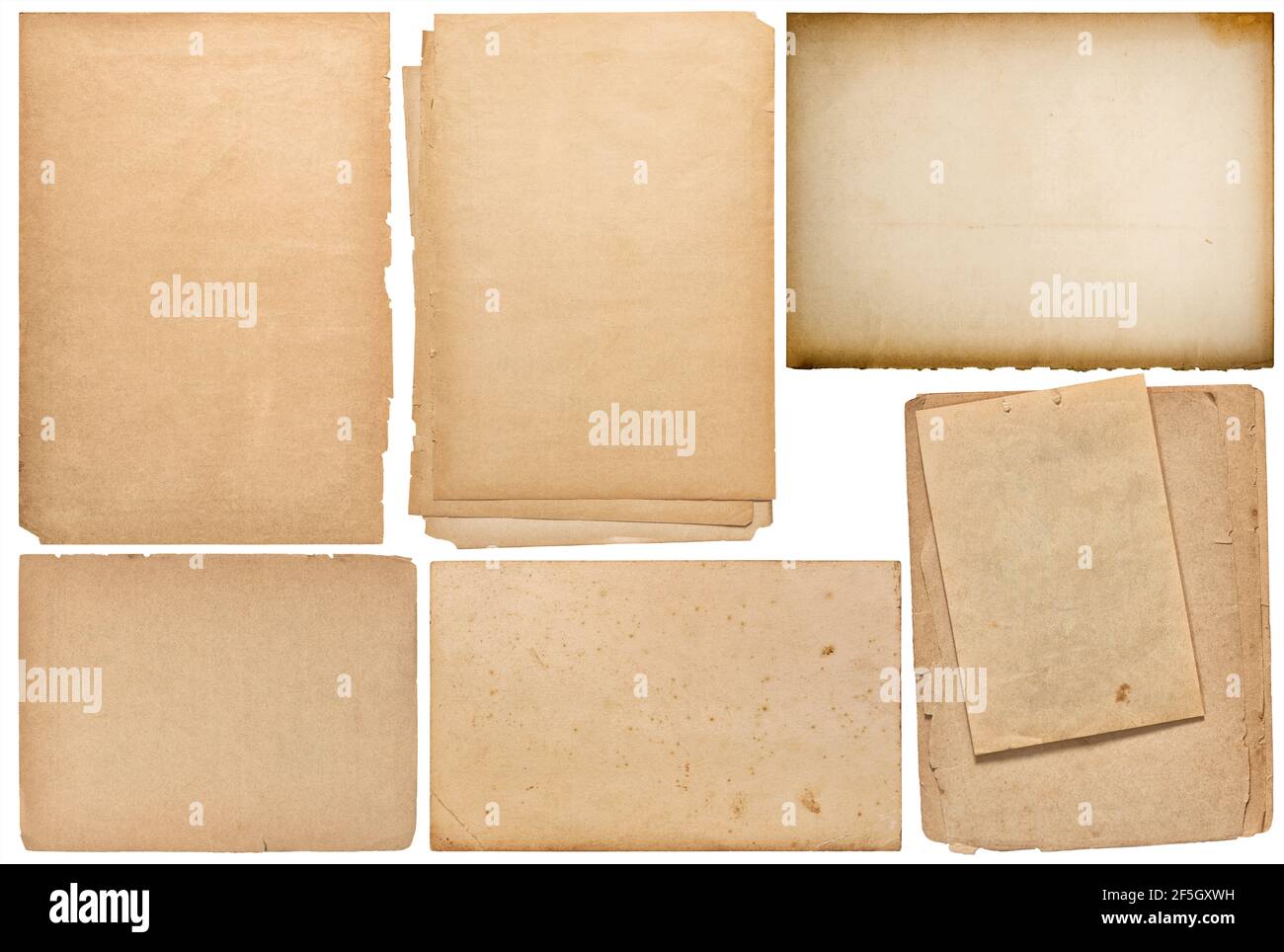 Feuilles de papier, pages de livre, carton isolé sur fond blanc. Scrapbooking création d'objets Banque D'Images