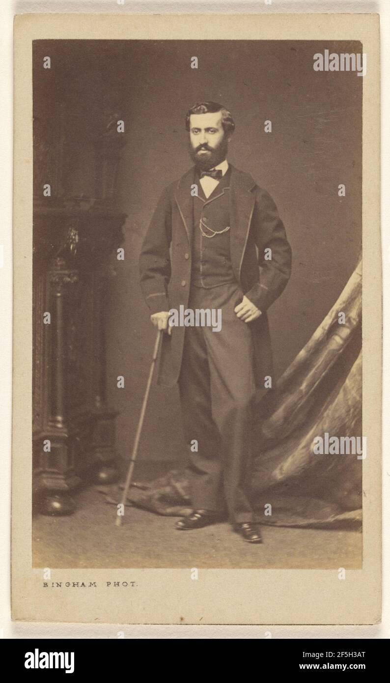 Homme barbu non identifié avec un bâton de marche, debout. Robert Jefferson Bingham (britannique, 1824 - 1870) Banque D'Images
