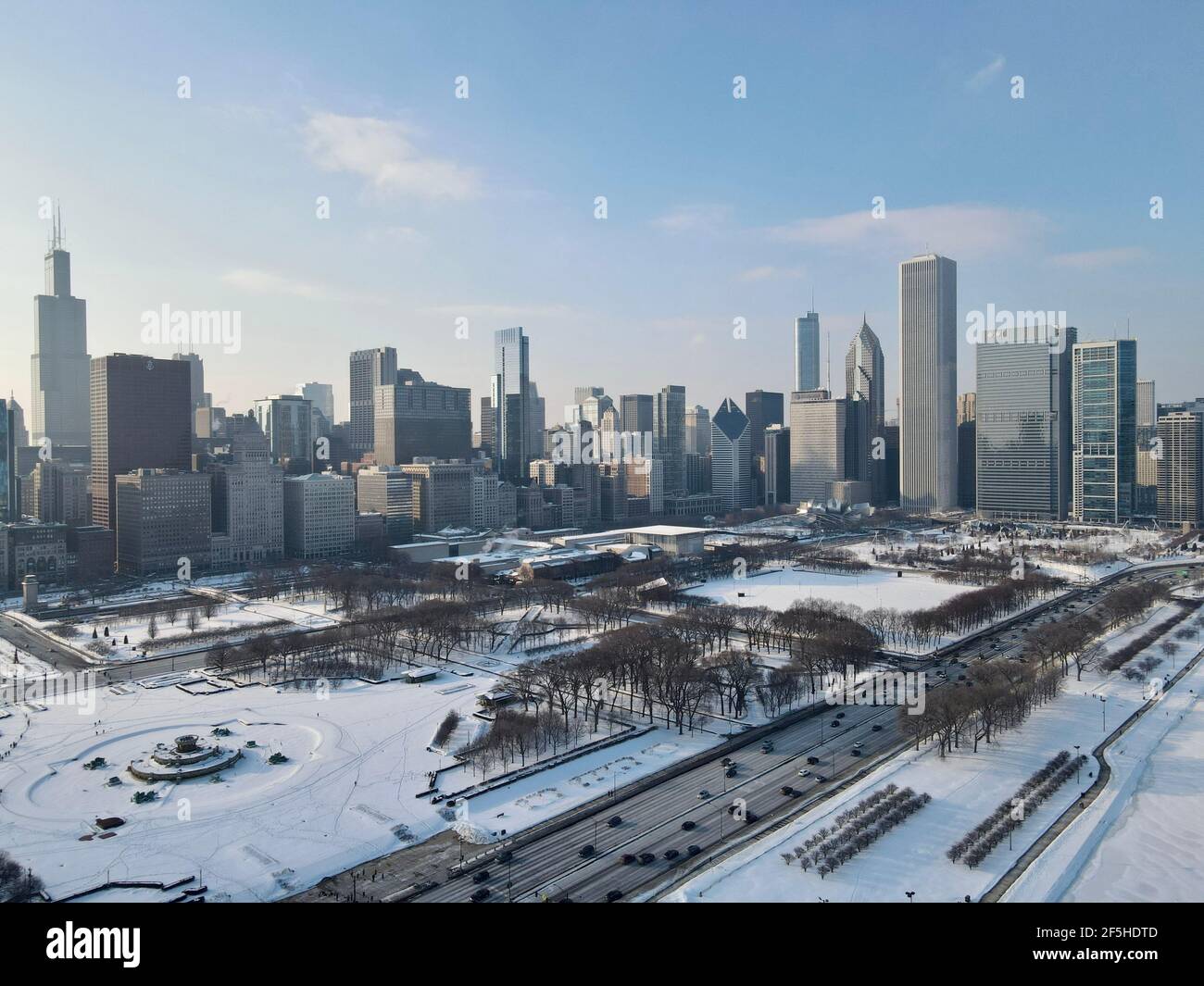 Hiver à Chicago Windy City : centre-ville vue sur la neige de la ville de Windy Banque D'Images