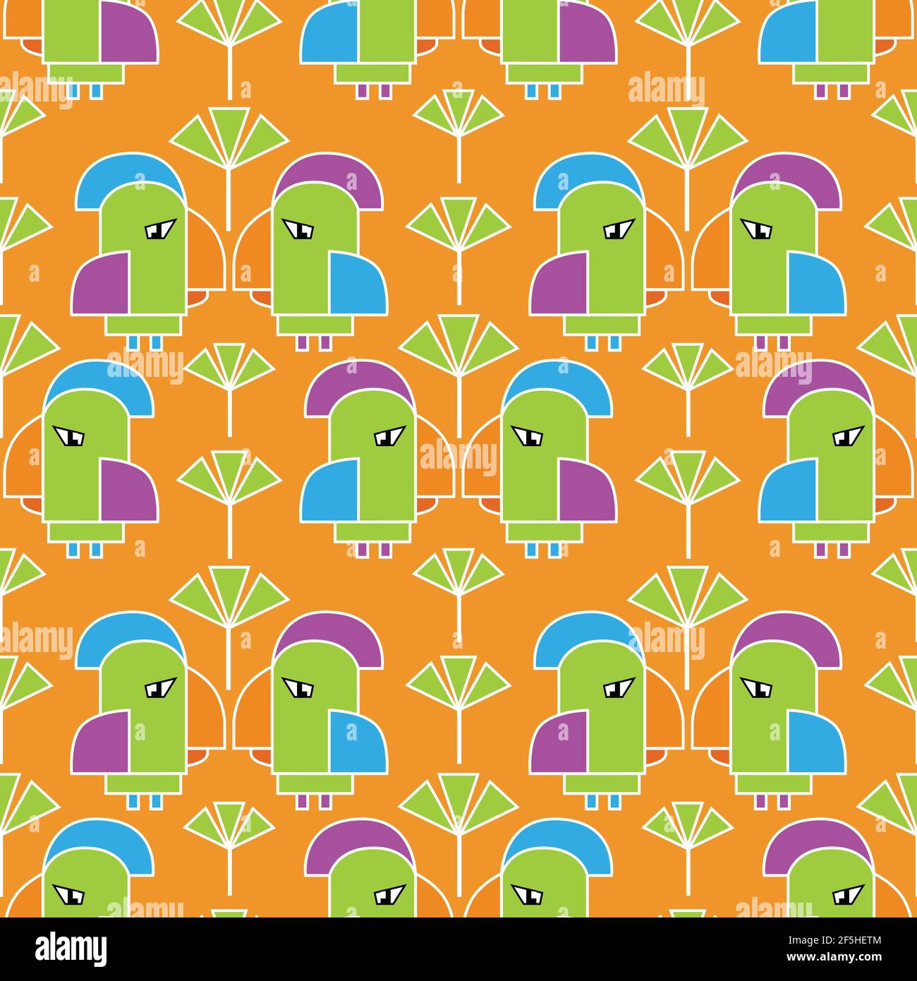 fond orange vif sans couture avec perroquets et plantes tropicales. vector Illustration de Vecteur