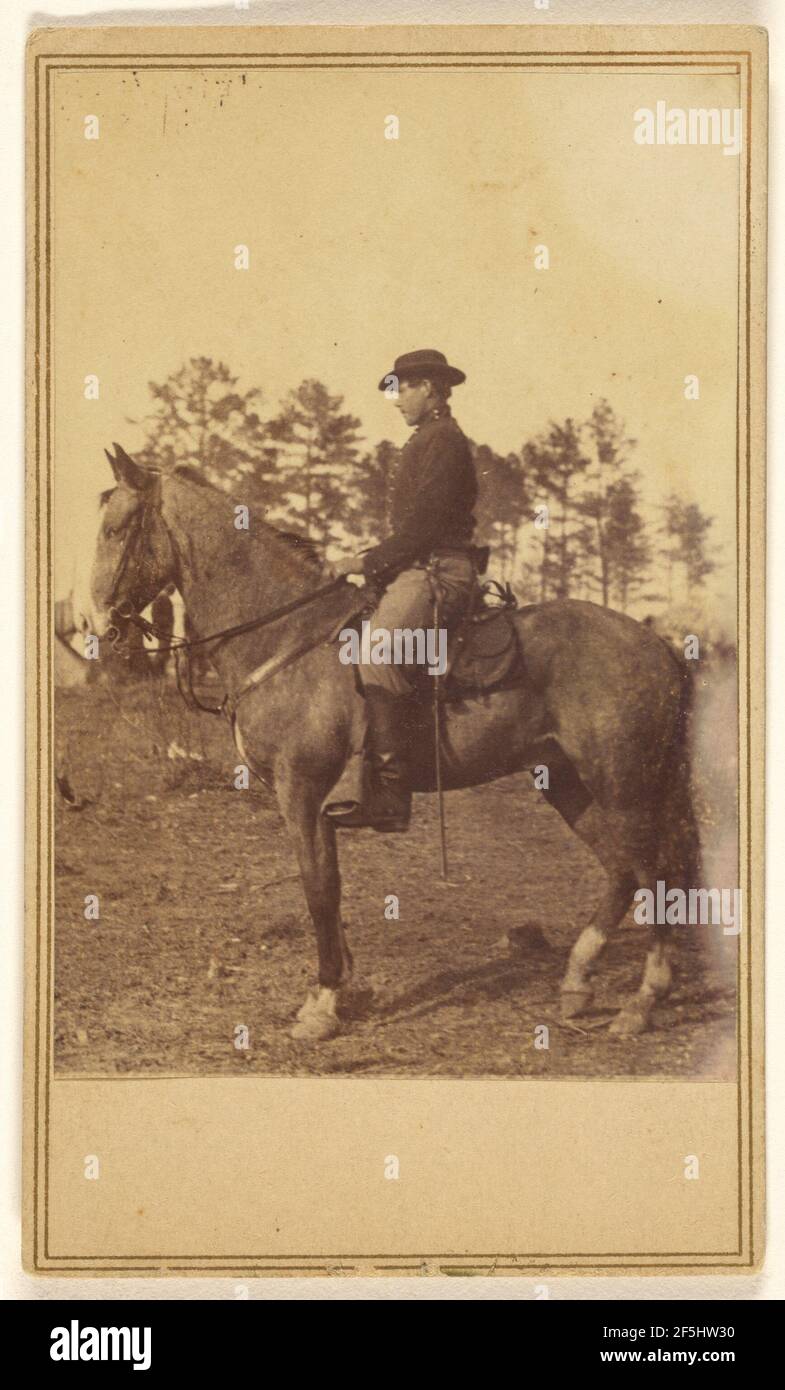 Homme portant un chapeau, en profil, à cheval. Alexander Gardner (américain, né en Écosse, 1821 - 1882) Banque D'Images