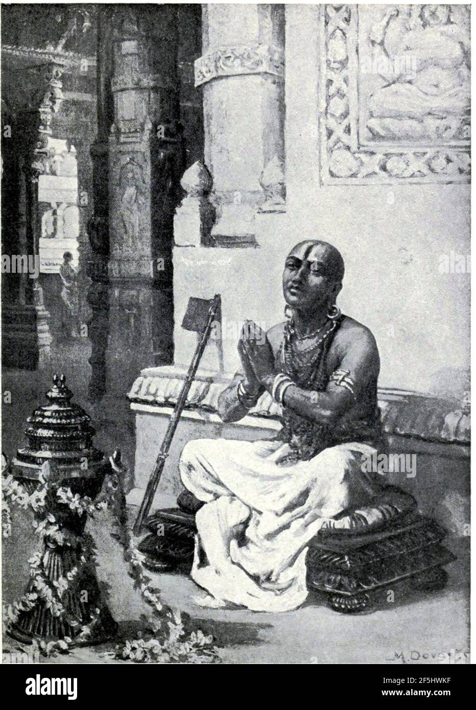 Ramanuja contemplant sa philosophie du seul Dieu personnel, A.D. 1100. Banque D'Images