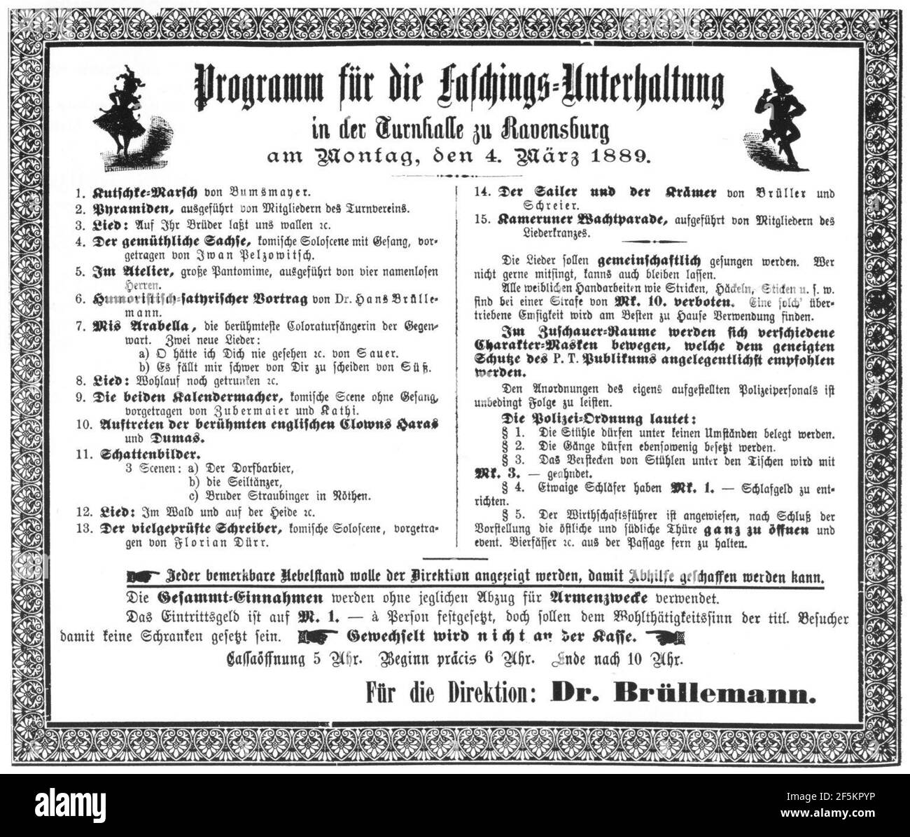 Ravensburg Fastnacht 1889 Faschings-Unterhaltung Turnhalle. Banque D'Images