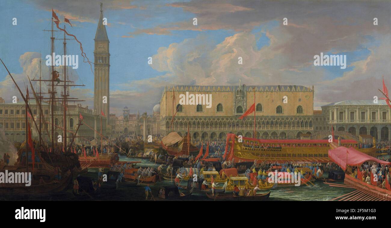 Le Bucintoro part du Bacino di San Marco. Luca Carlevarijs (italien, 1663 - 1730) Banque D'Images