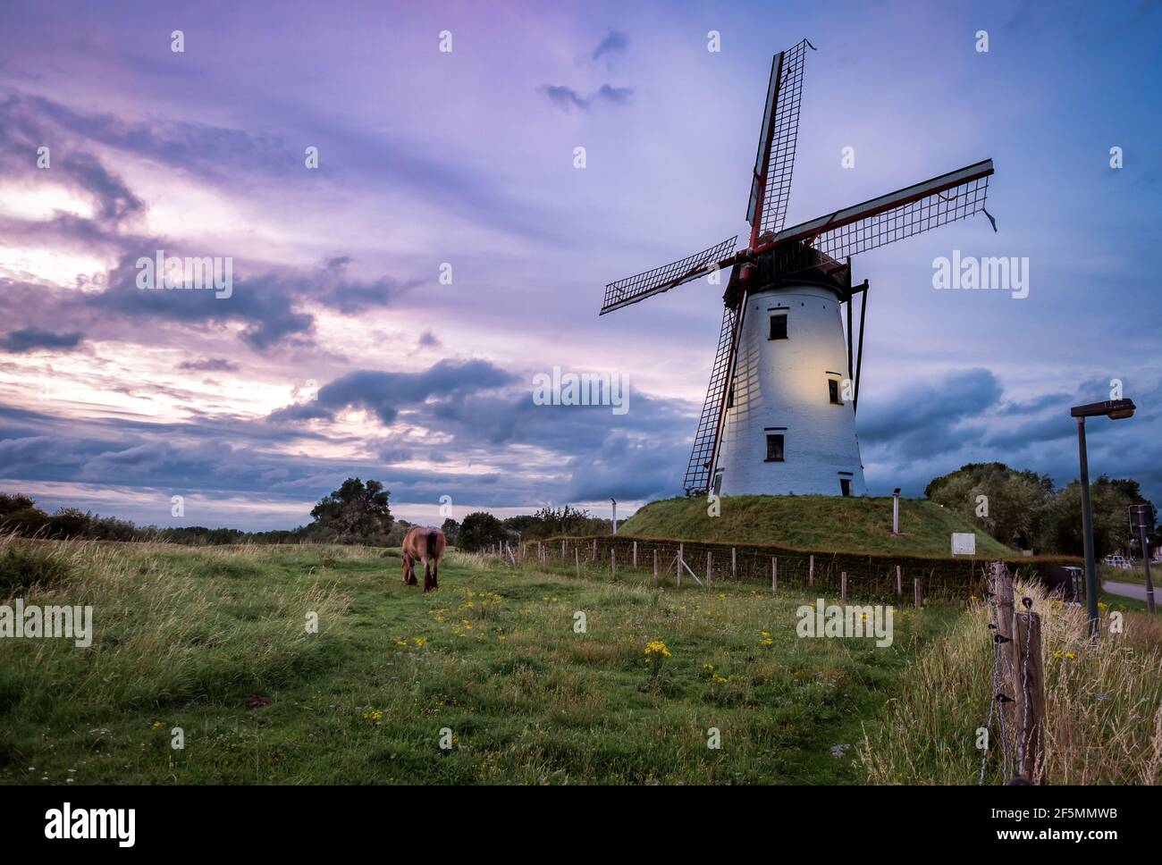 Ancien moulin à vent de Damme, Belgique connu sous le nom de Hoeke Mill (Hoekemolen) Banque D'Images