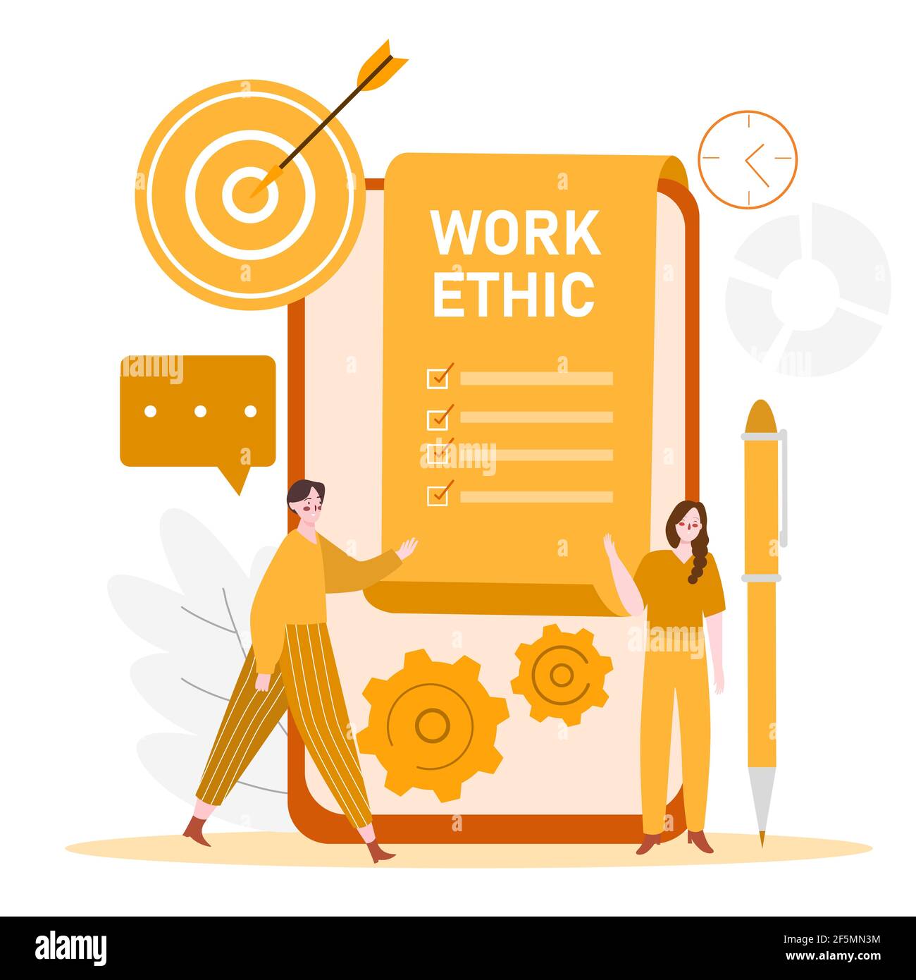 les gens qui recherchent des points d'éthique de travail sur smartphone autour du dartboard avec style moderne et plat Illustration de Vecteur