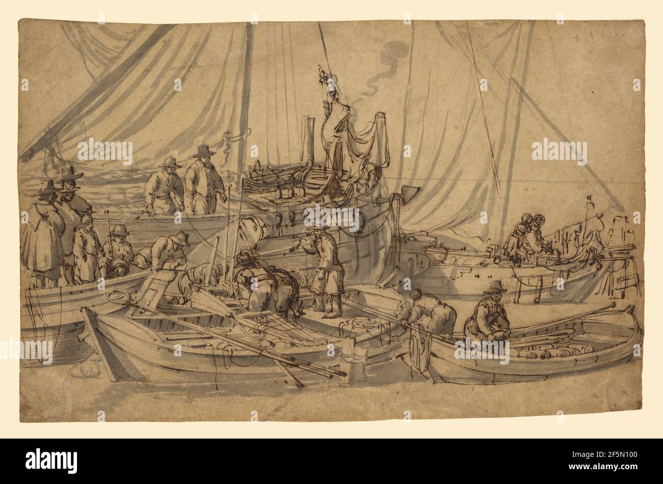 Chiffres à bord des petits navires marchands. Willem van de Velde The Elder (néerlandais, 1611 - 1693) Banque D'Images
