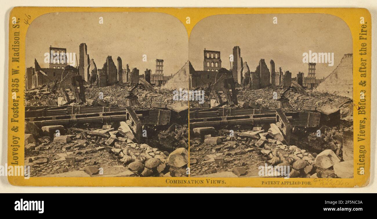 Palmer House monté avec: Ruines du feu de Chicago, 1871.. Lovejoy & Foster Banque D'Images