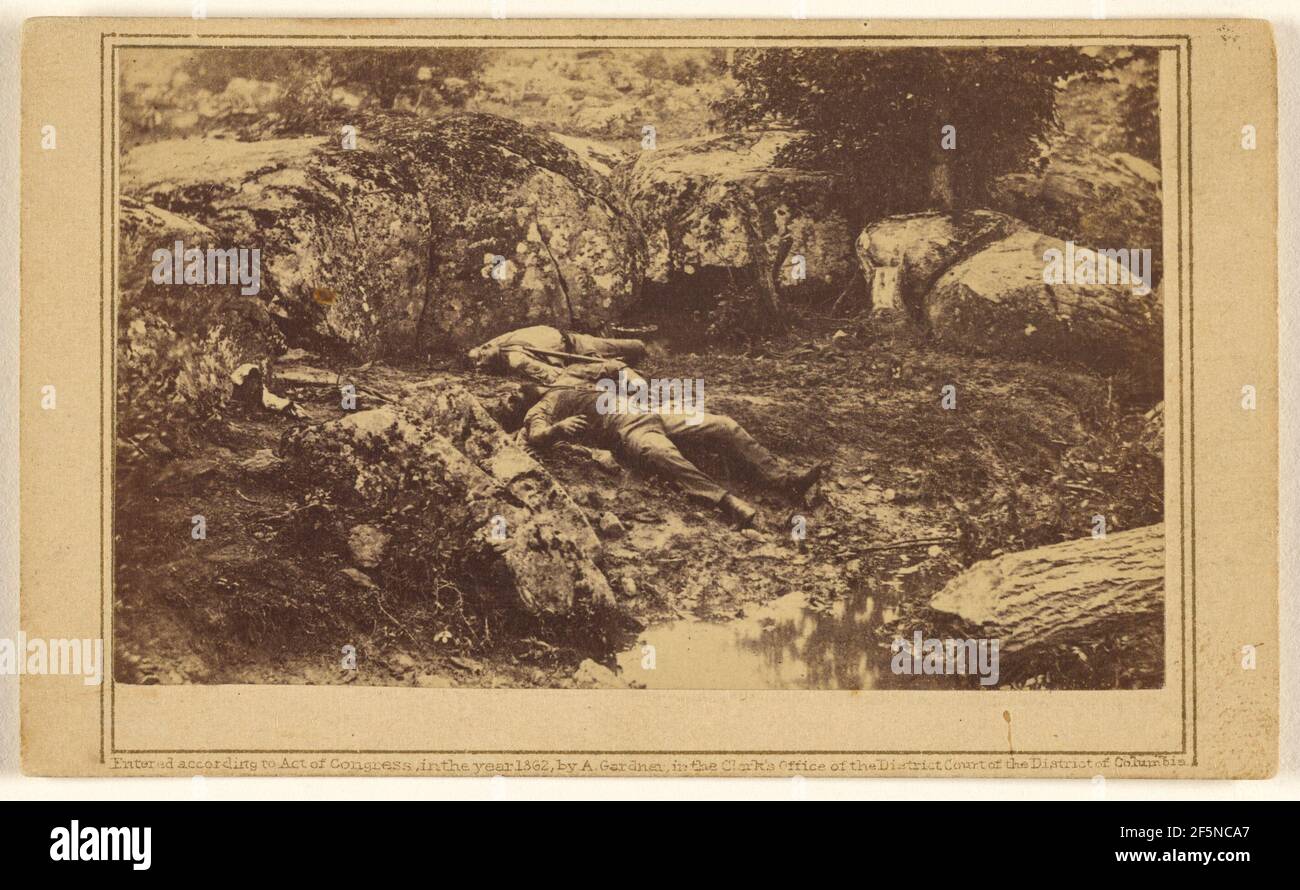 Vue de Slaughter Pen à la bataille de Gettysburg. Alexander Gardner (américain, né en Écosse, 1821 - 1882) Banque D'Images