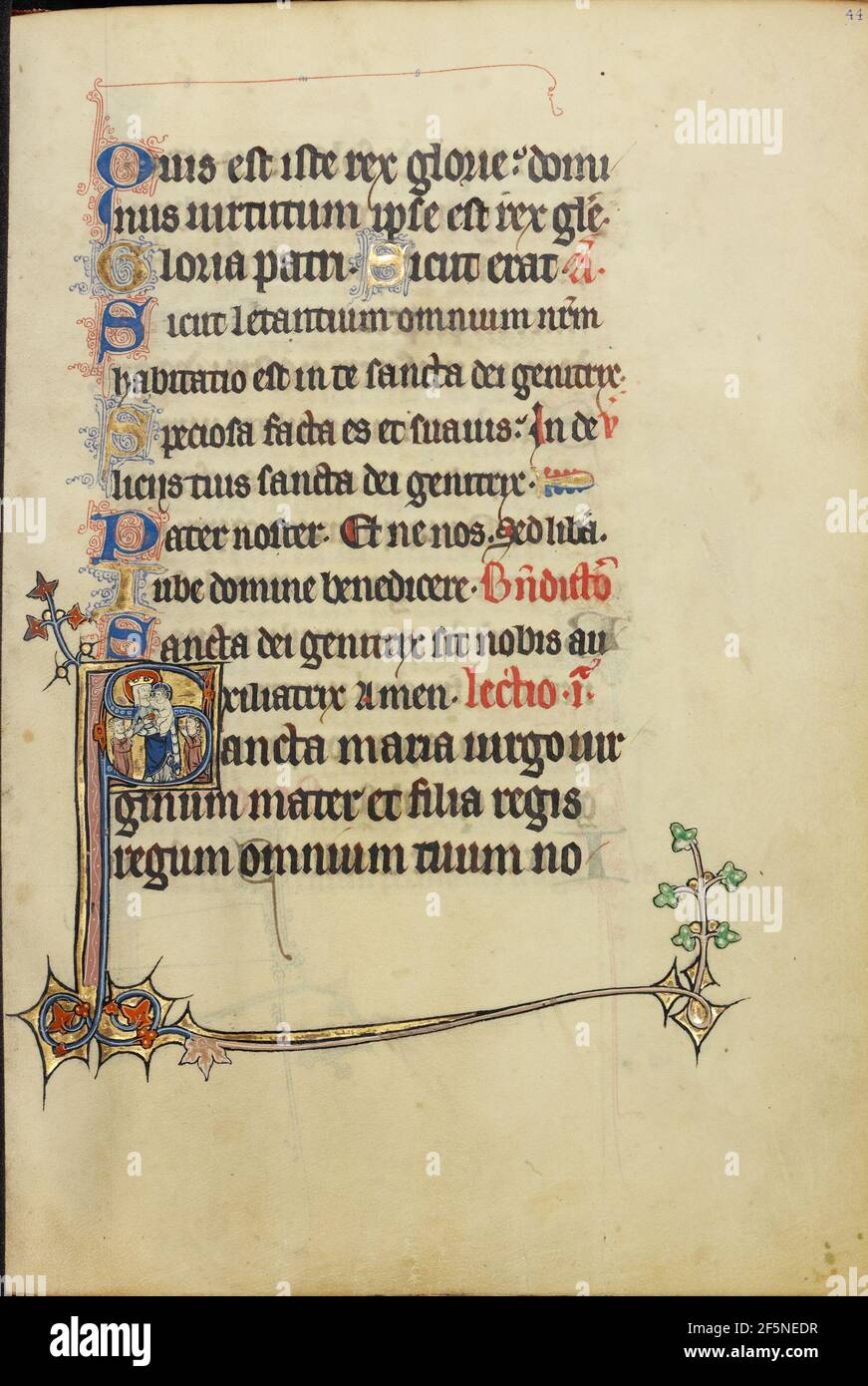 Initiale S: La Vierge et l'enfant avec deux hommes dans la prière. Inconnu Banque D'Images