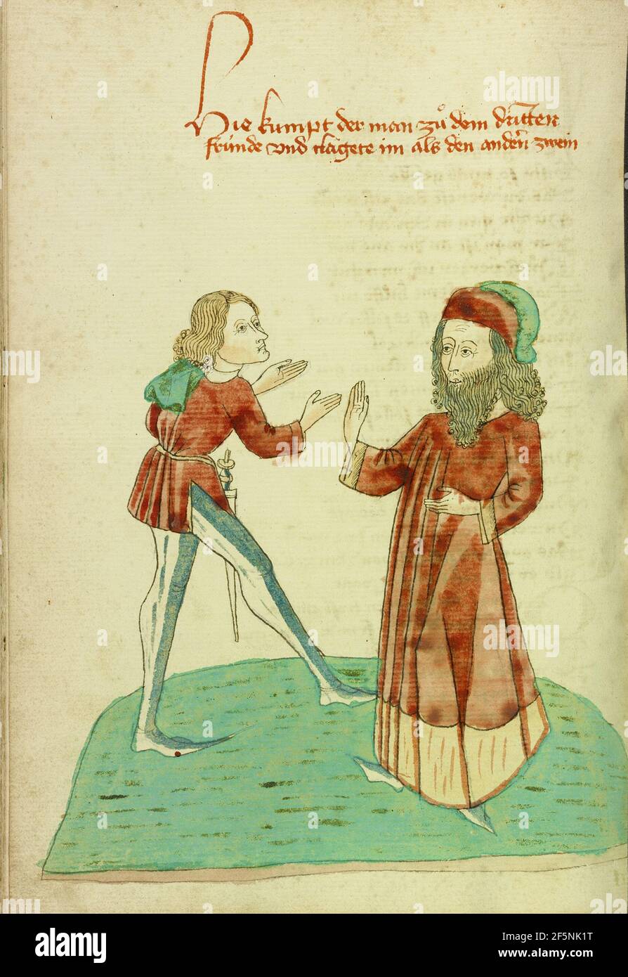 Un jeune homme rencontre un homme âgé à barbe. Banque D'Images