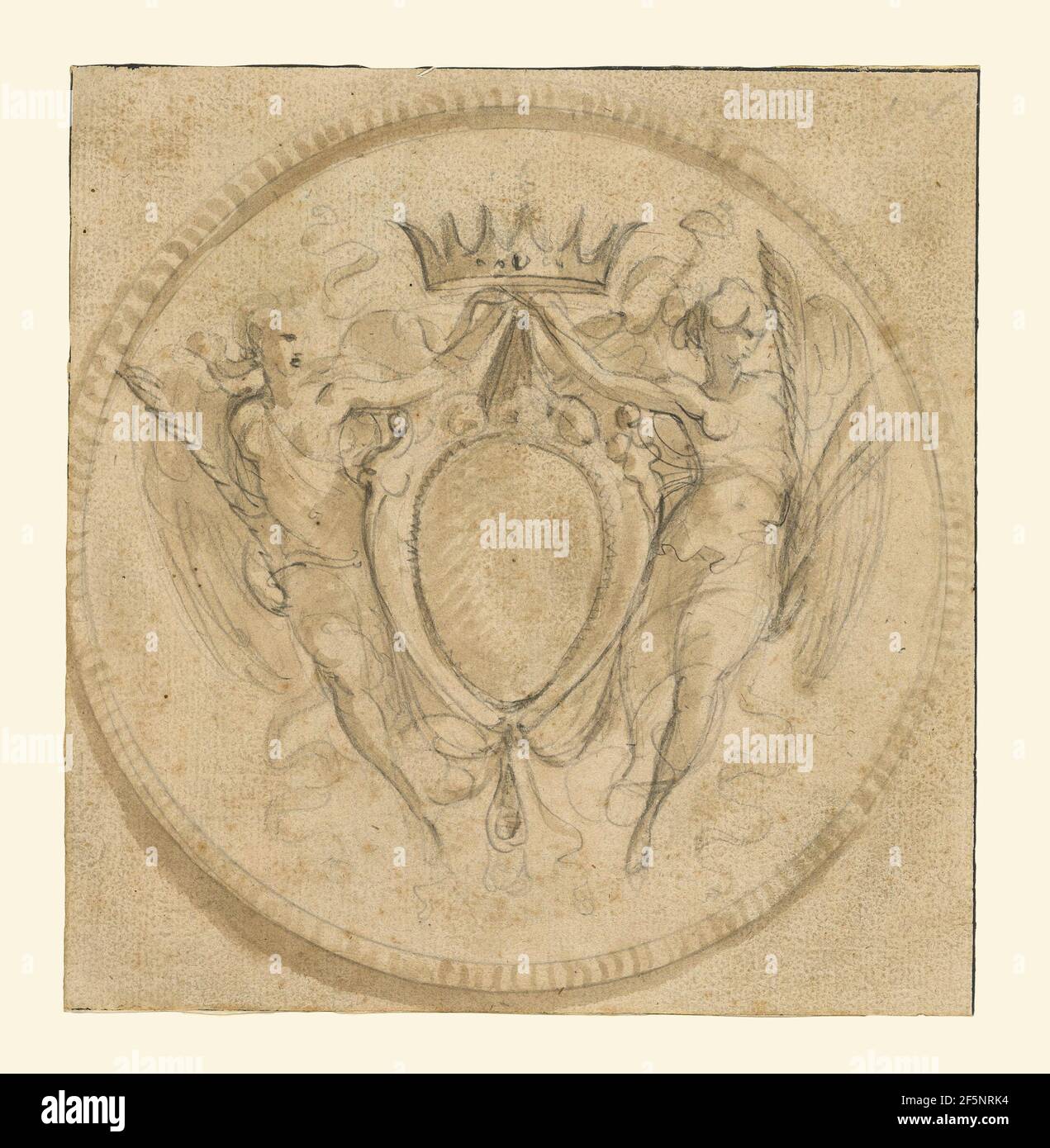 Armoiries de la famille Rezzonico, coiffées par une couronne princière et soutenues par deux victoires ailées. Giuseppe Cades (italien, 1750 - 1799) Banque D'Images