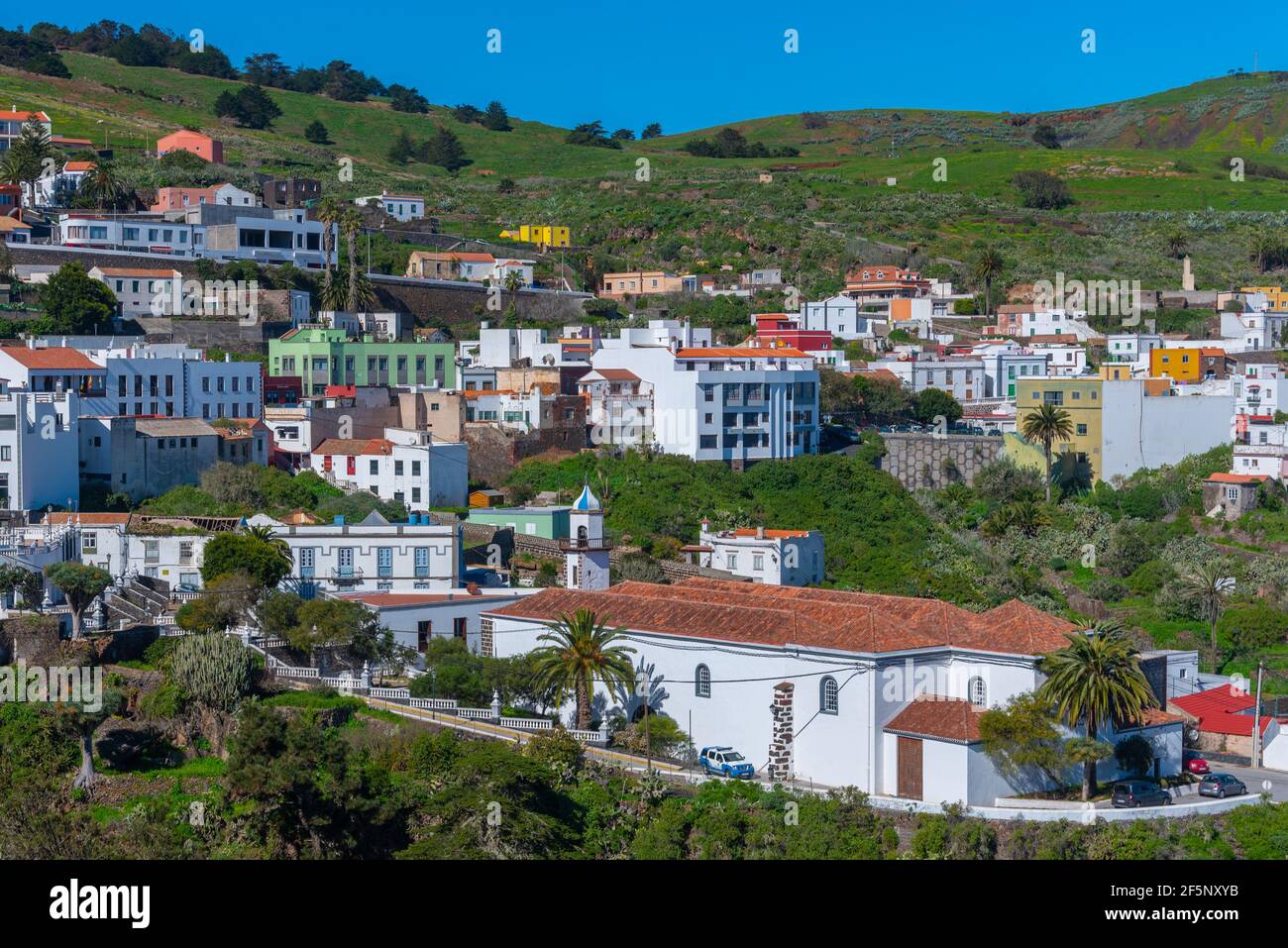 Vue aérienne d'une ville espagnole Valverde à El Hierro, îles Canaries. Banque D'Images