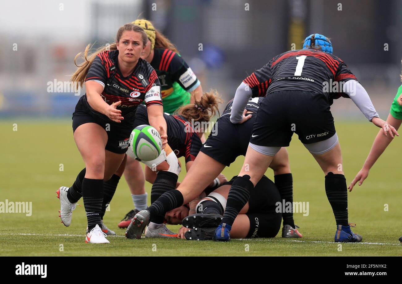 Emma Swords de Saracens en action lors du match féminin Allianz Premier 2015 au stade StoneX, Londres. Date de la photo: Samedi 27 mars 2021. Banque D'Images