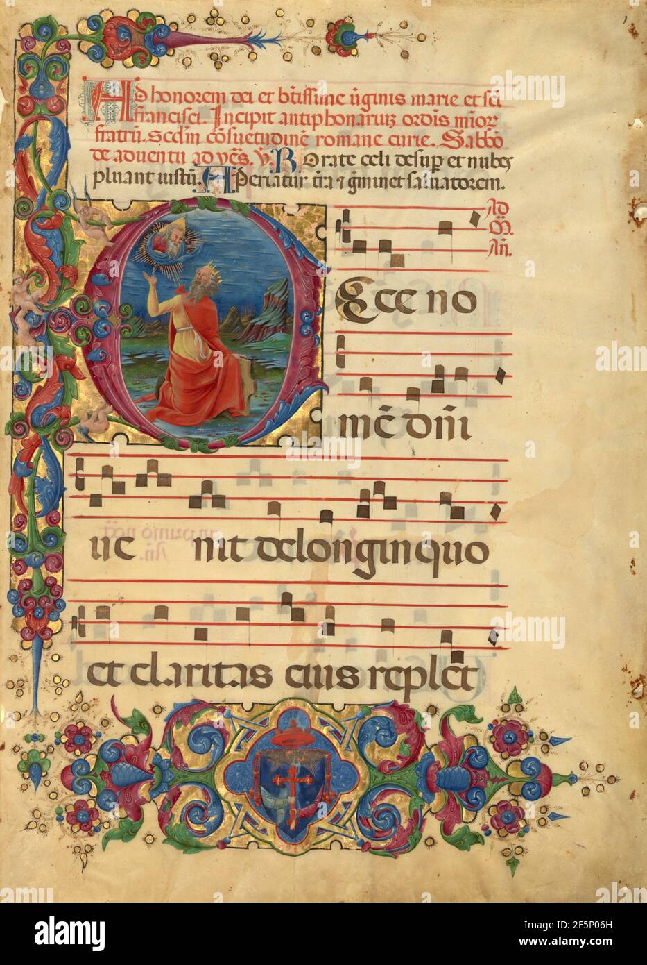 Initiale E: David soulevant son âme à Dieu. Franco dei Russi (italien, actif vers 1453 - 1482) Banque D'Images