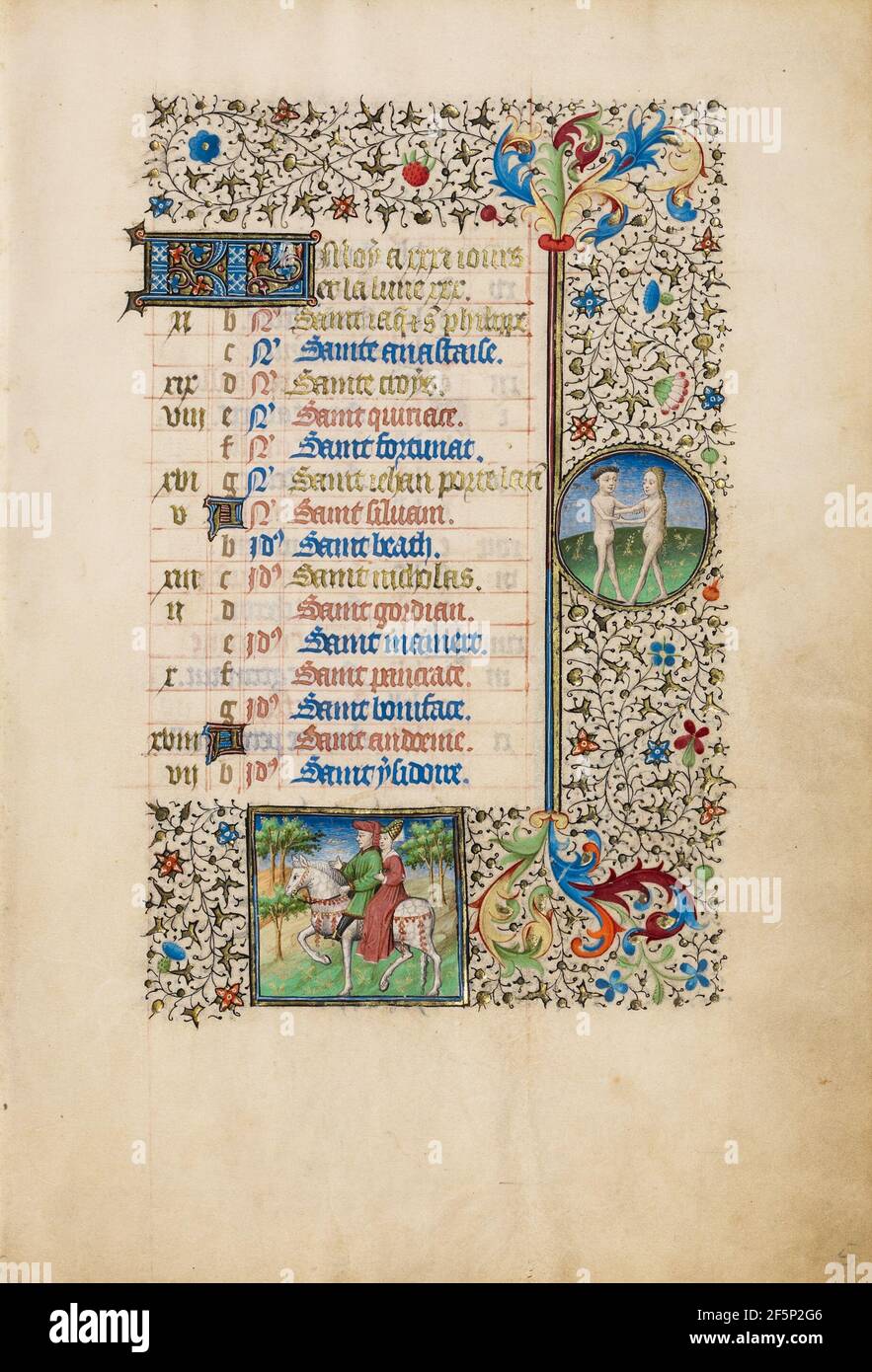 Page du calendrier de mai; Amour courtois; Gémeaux. Atelier du Maître Bedford (français, actif première moitié du XVe siècle) Banque D'Images
