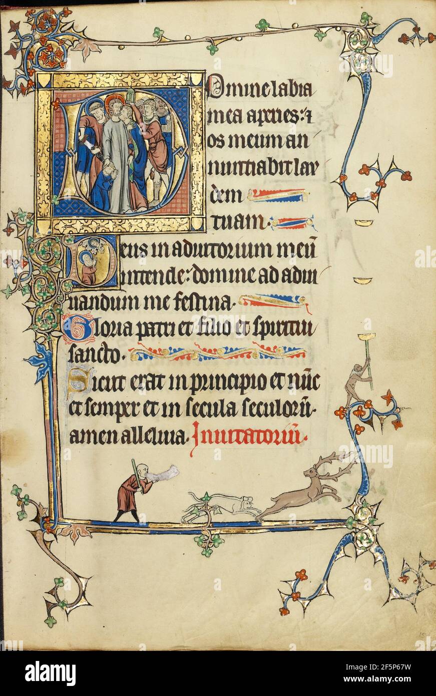Initiale D: La trahison du Christ; initiale D: Le Christ dans les nuages et les nonnes dans la prière. Inconnu Banque D'Images