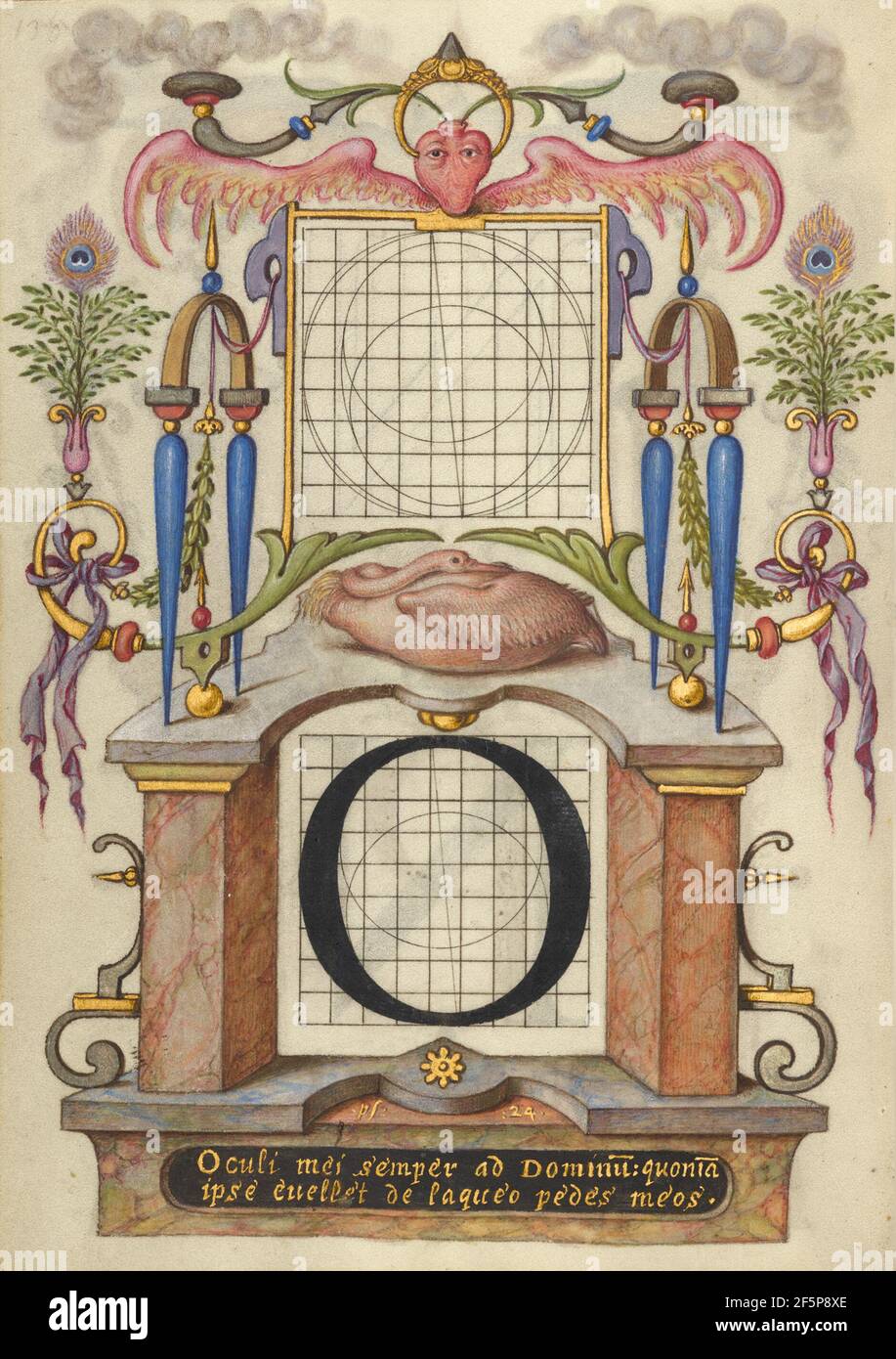 Guide de construction de la lettre O. Joris Hoefnagel (flamand / hongrois, 1542 - 1600) Banque D'Images