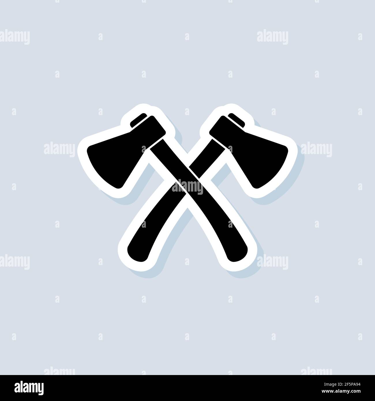 Autocollant « axe de bûcheron croisé ». Étiquettes, badges, emblèmes de menuiserie et de mécanicien. Logo des axes croisés. Silhouette AX. Deux équipements de camping à haches croisées. Illustration de Vecteur