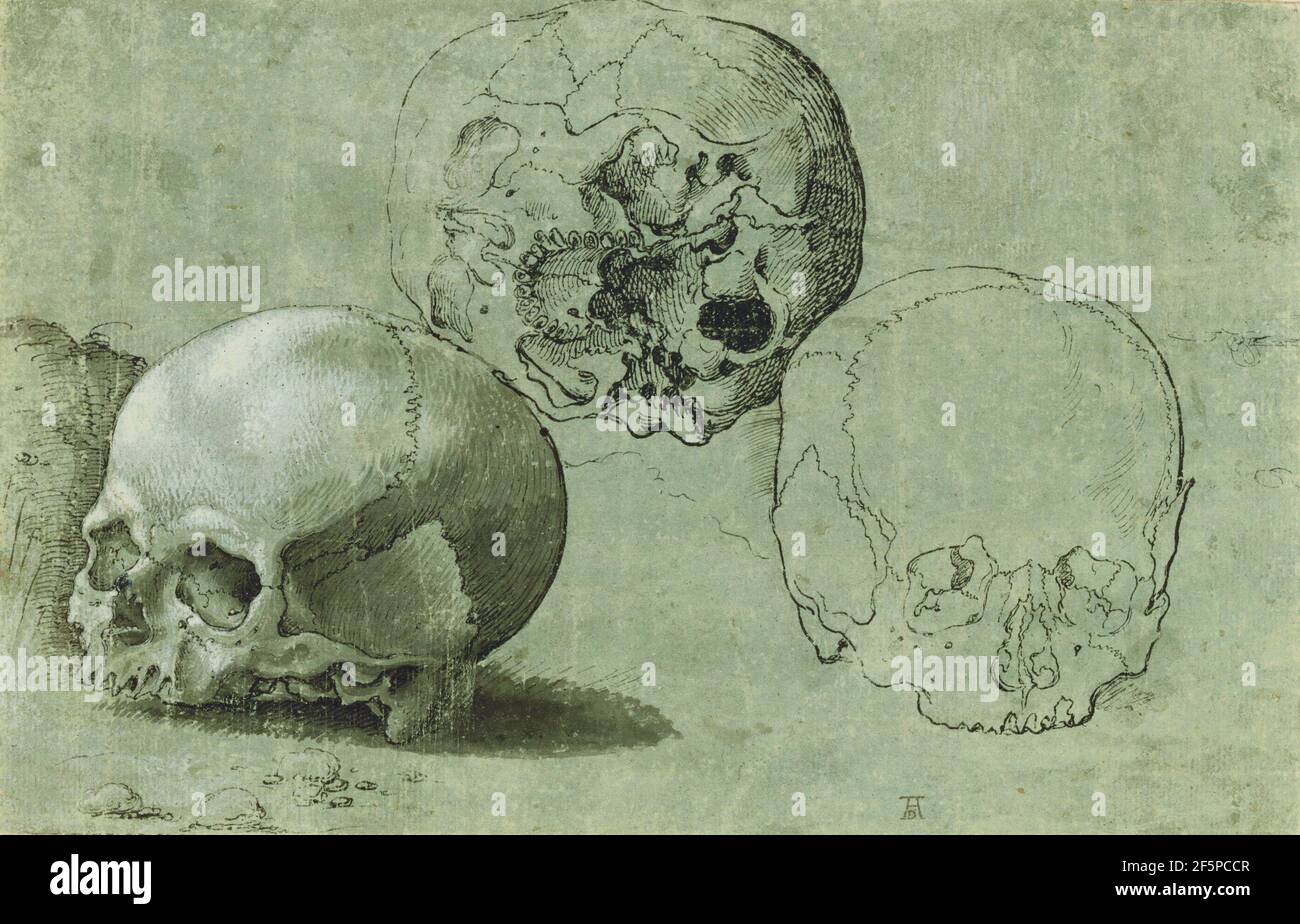 Etude de trois crânes (recto); Etude architecturale (verso). Fabricant inconnu, sud-allemand Banque D'Images