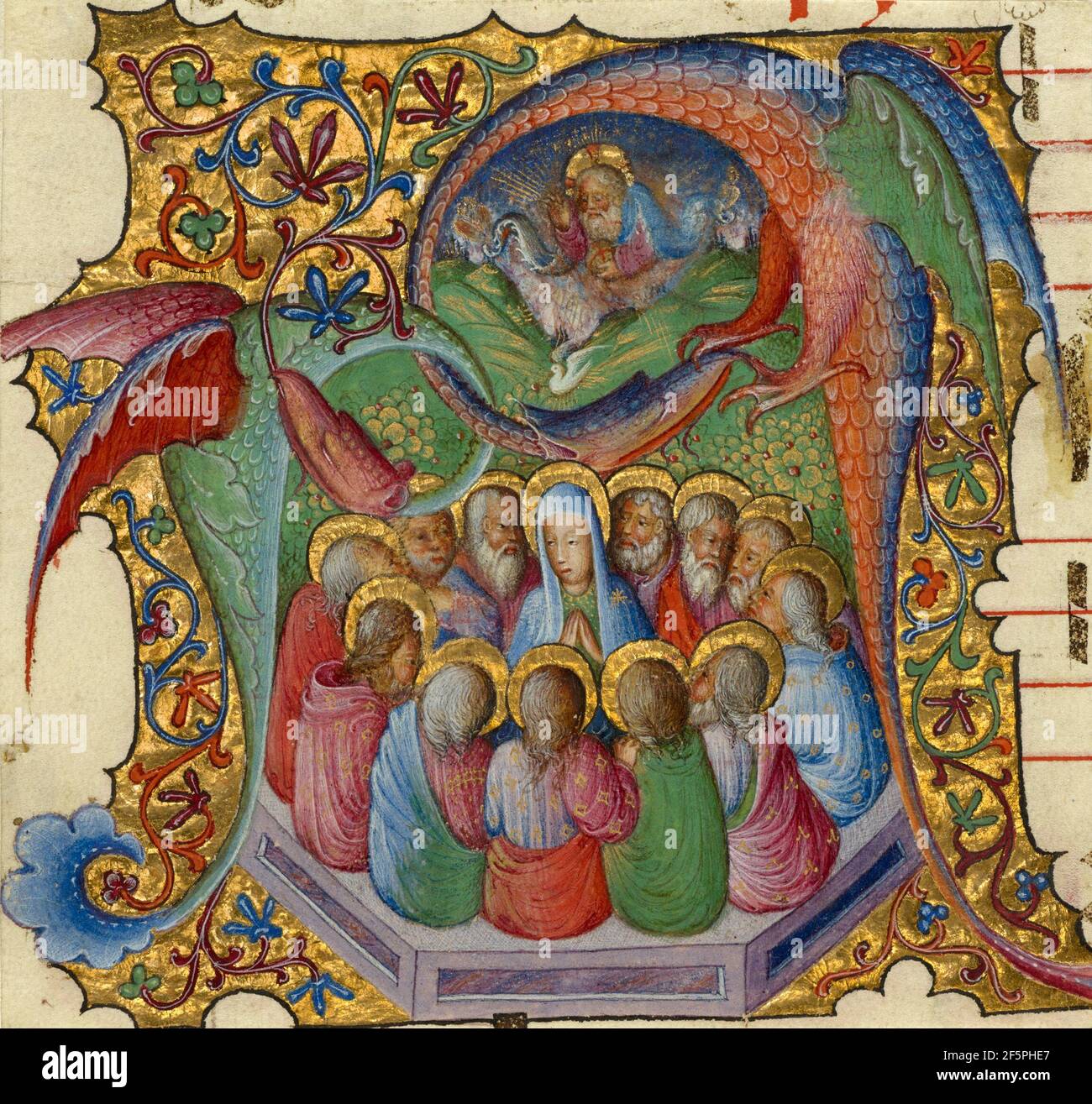Initiale A : Pentecôte. Attribué à Stefano da Verona (italien (Lombard), 1374 - après 1438) Banque D'Images