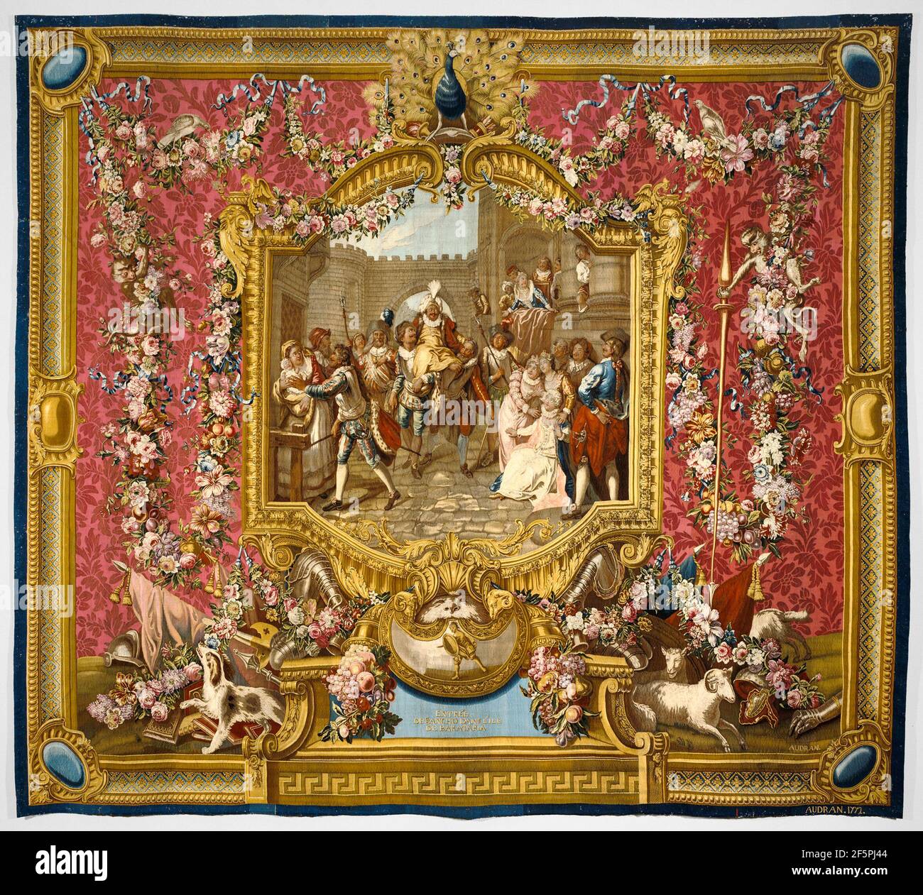 Tapisserie : l'entrée de Sancho dans l'Ile de Barataria, de la série l'Histoire de don Quichotte. Banque D'Images