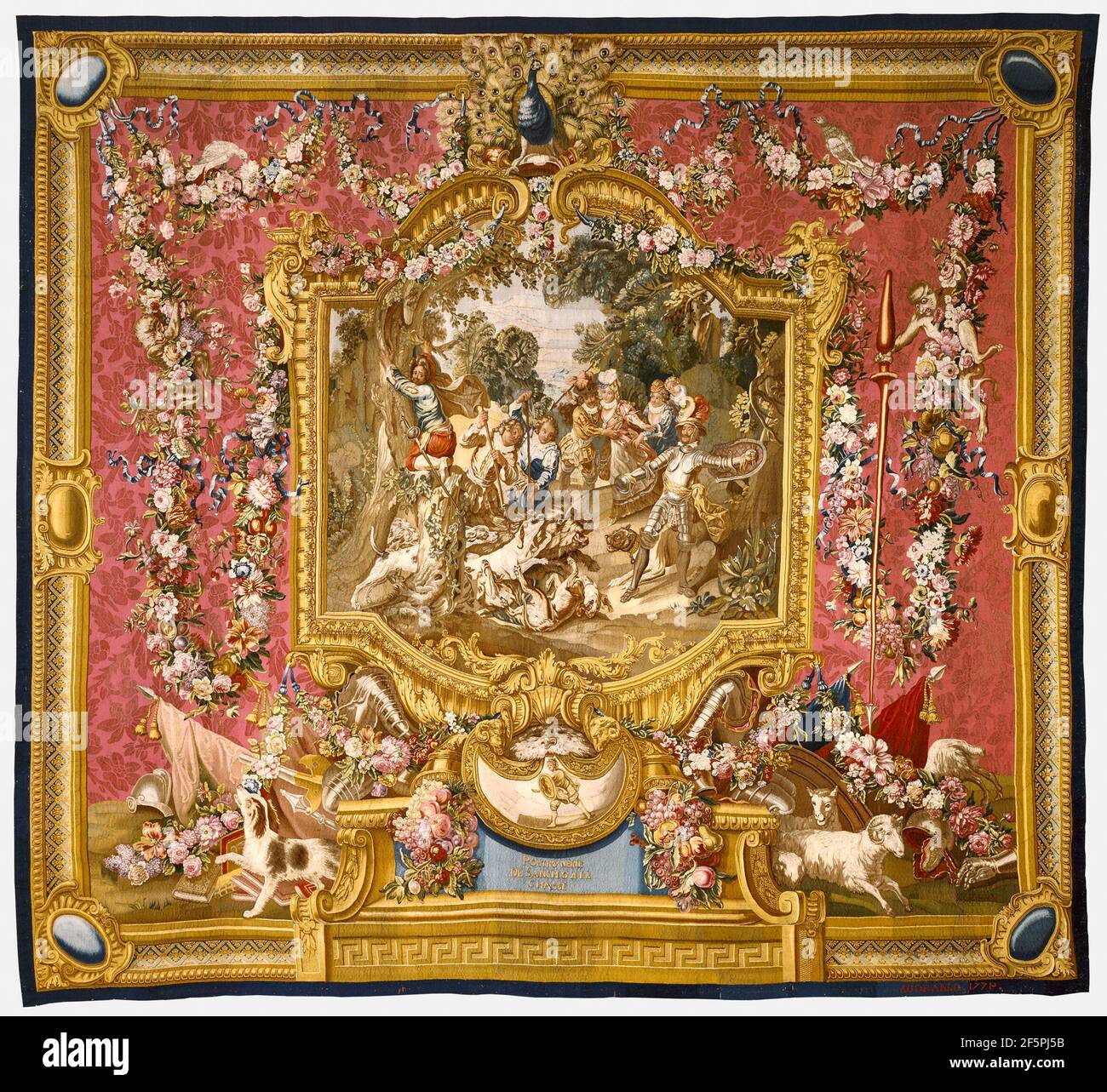 Tapisserie: La Poltronnerie de Sancho à la chasse, de la série l'Histoire de don Quichotte. Banque D'Images