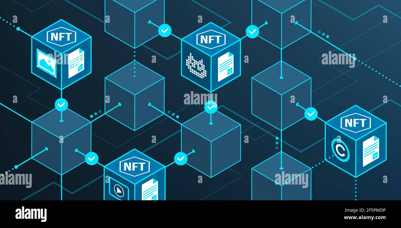 Jetons non fongibles, cryptoart et blockchain Illustration de Vecteur
