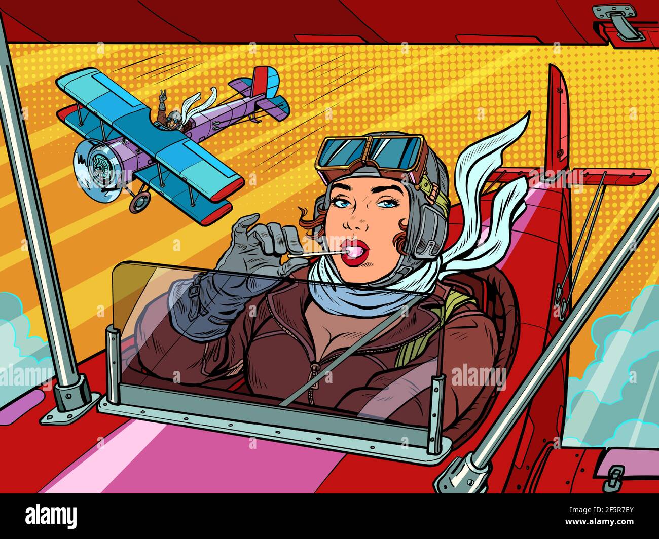Pilote rétro féminin. Pilote militaire professionnel Pop art rétro illustration Illustration de Vecteur