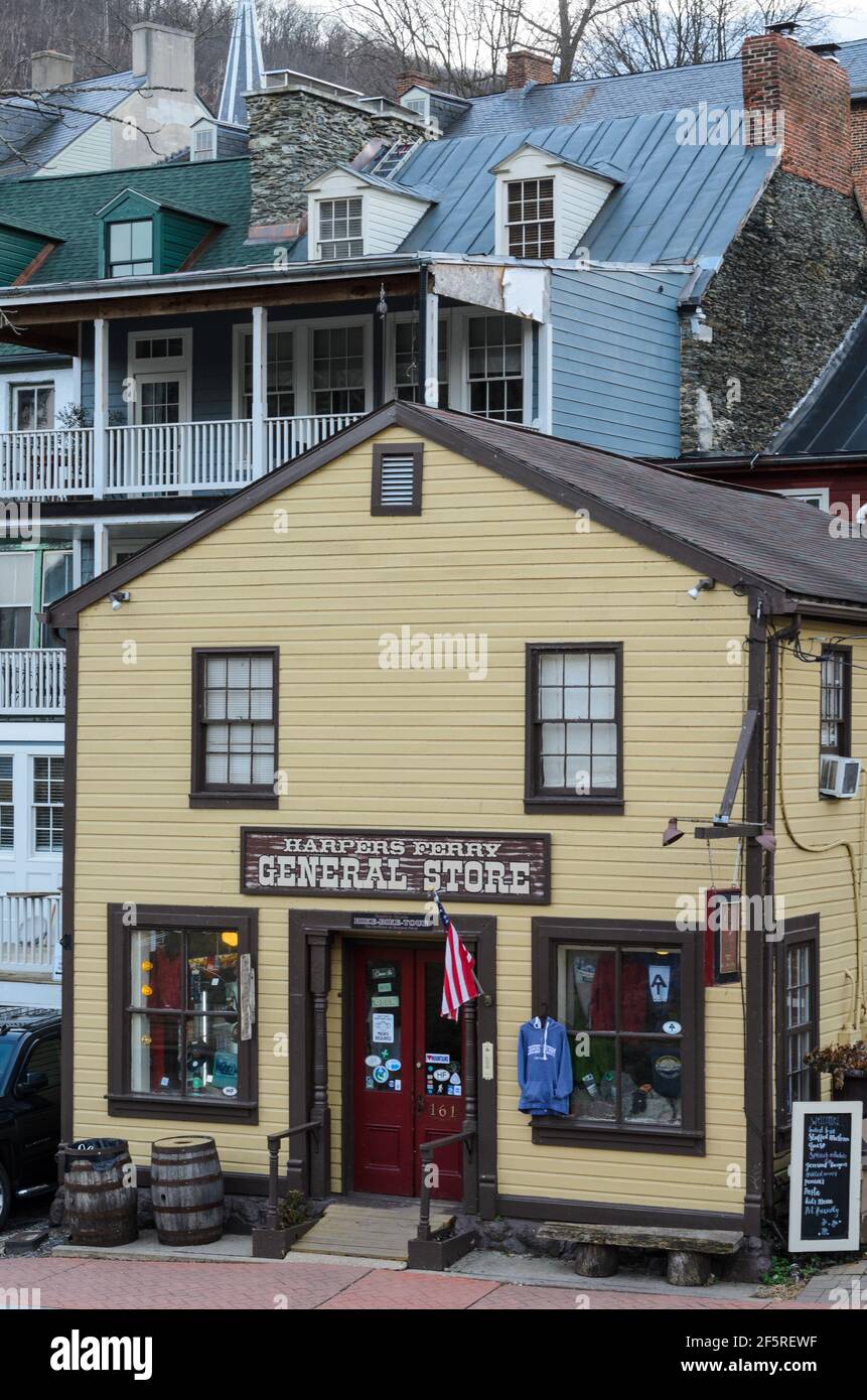 Front de l'ancien magasin dans le parc national de Harpers Ferry, Virginie-Occidentale Banque D'Images