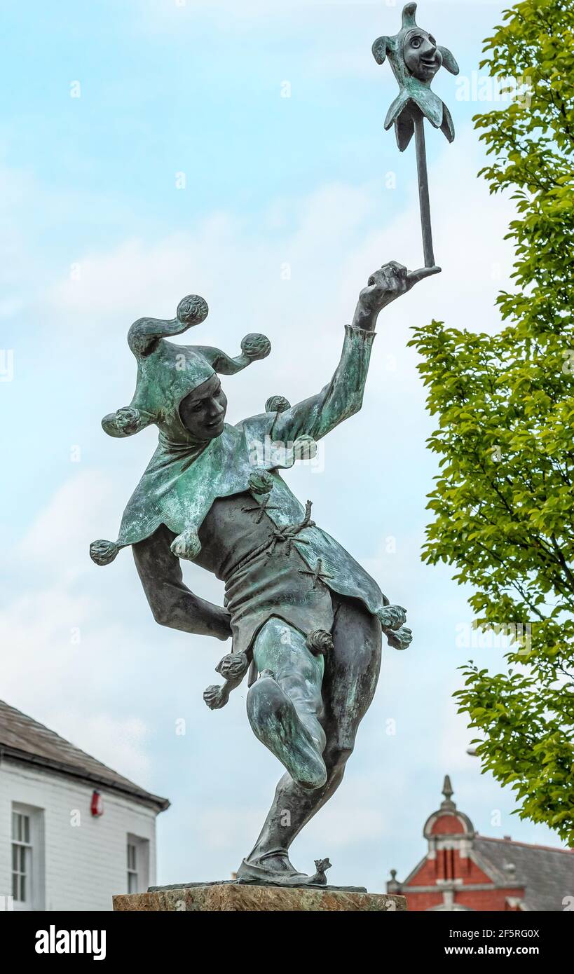 Sculpture de Jester au mémorial de Sir Ronald Gower à Stratford-upon-Avon, Warwickshire, Angleterre Banque D'Images