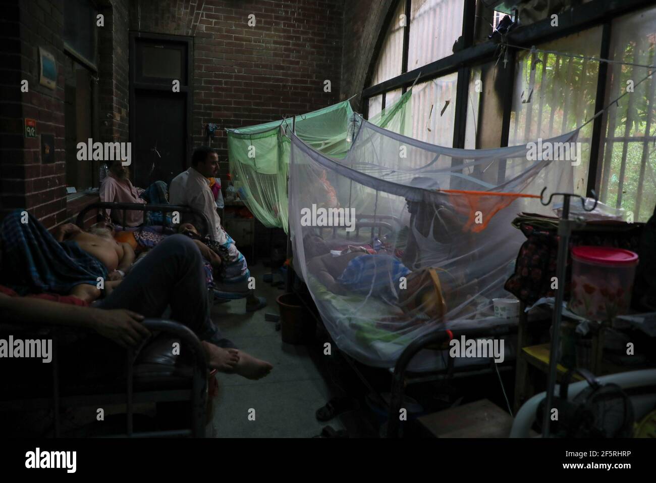 Patients atteints de dengue virale transmise par les moustiques à l'intérieur de moustiquaires à l'hôpital du Shaheed Suhrawardy Medical College de Dhaka. Bangladesh Banque D'Images