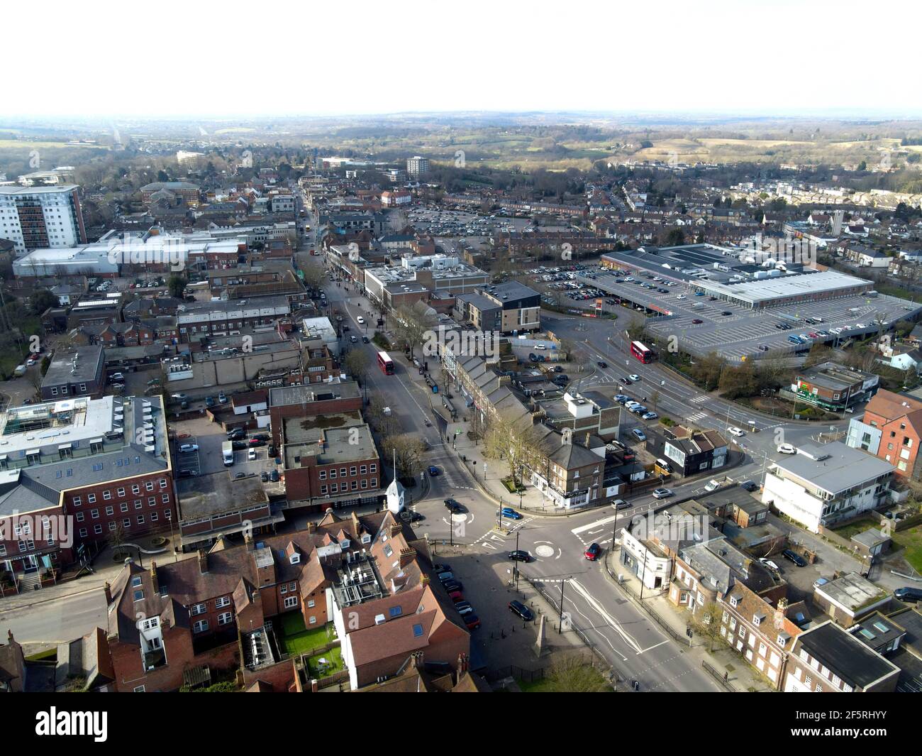 Brentwood Essex UK High Street vue aérienne de la ville Banque D'Images