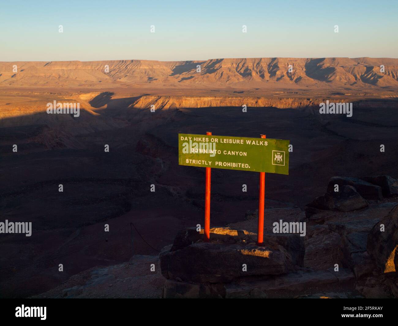 Panneau d'attention Fish River Canyon Banque D'Images