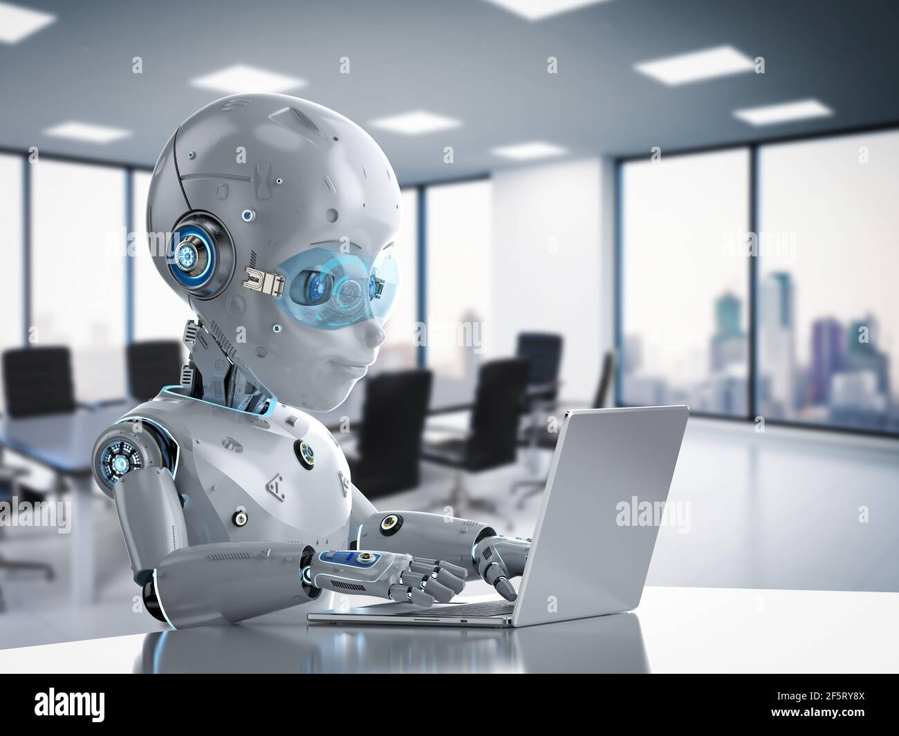 Concept d'automatisation des employés de bureau avec rendu 3d joli travail de  robot avec ordinateur portable Photo Stock - Alamy