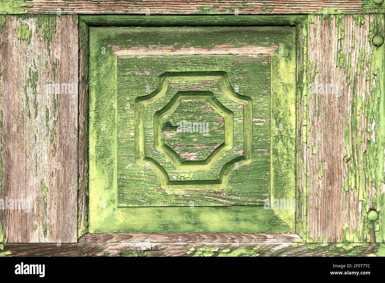 Panneau en bois ancien d'apparence sorbrée peint en vert. New York. ÉTATS-UNIS. Banque D'Images