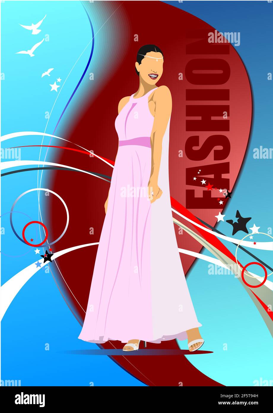 Affiche de jeunes femmes de mode en rose. Mariée. illustration vectorielle 3d Illustration de Vecteur